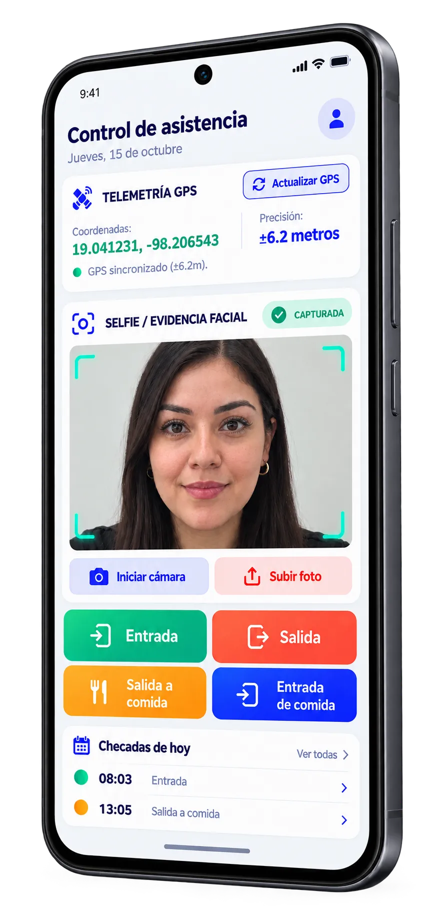 Aplicación móvil de Jornexa para registrar la asistencia del trabajador